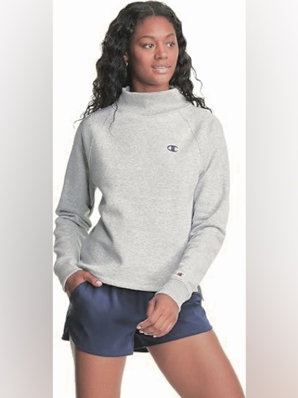CHAMPION Grey Powerblend Mock Neck Pullover Cropped Sweatshirt - Womens Size XS